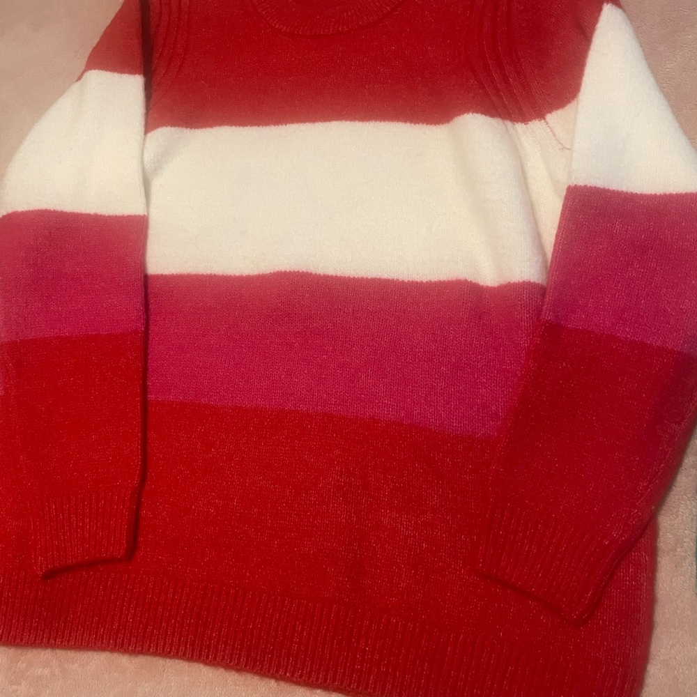 Bold Red and White Striped Crew Neck Sweater